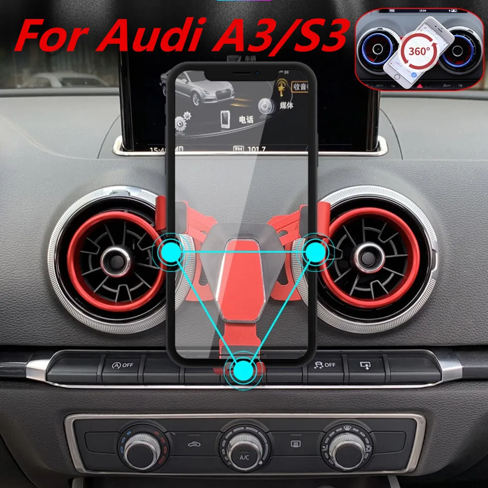 

Car Phone Holder Car Air Vent Gravity Linkage Phone Holder Auto Lock Car Mobile Phone Stand Mount For Audi A3 S3
