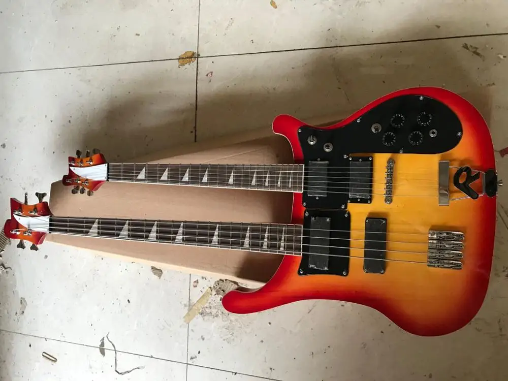 factory custom Double neck guitar 4 strings  bass with 6 strings guitar electric bass guitar In stock Shipping immediately