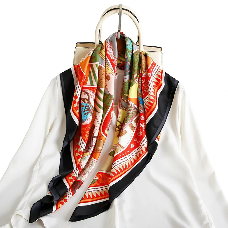 

Twill Silk 90cm Big Square Scarf Spring Sun Shade Shawl Temperament Wild Silk Scarf Women Scarf Large Format