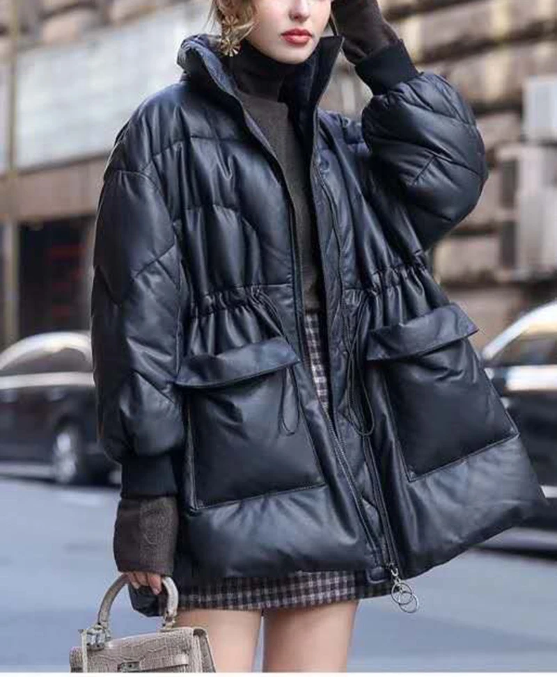 SALE Women's Winter Real Sheepskin Coat Natural Leather Down Jacket Female Coats F0149 Black S-XL Fast Shipping