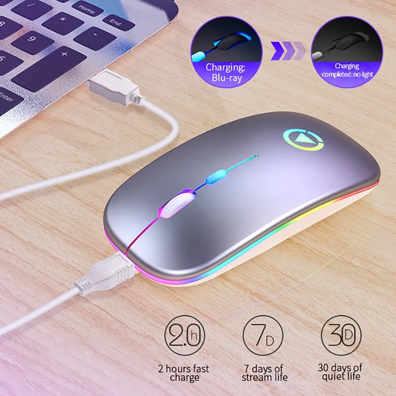 A2 2.4GHz Colorful Light Wireless Rechargeable Mouse Lightweight Portable Mute Mice Ergonomic Gaming For Laptop PC Tablet | Компьютеры и