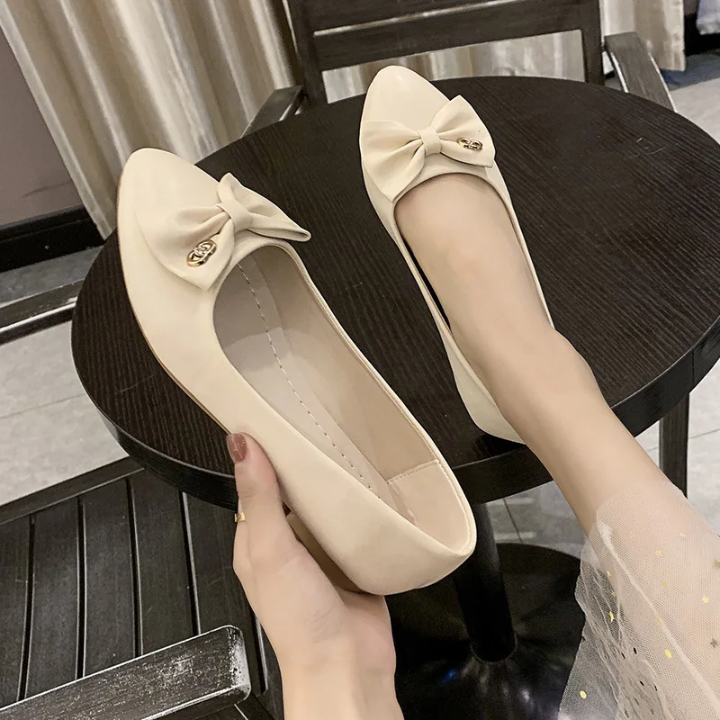 Лоферы женские с бантом-бабочкой однотонные кожаные дышащие туфли на плоской