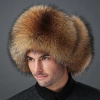 winter cap imitation fox fur bomber hat male mink leather middle aged caps ski old russian men ear protection raccoon fur hat