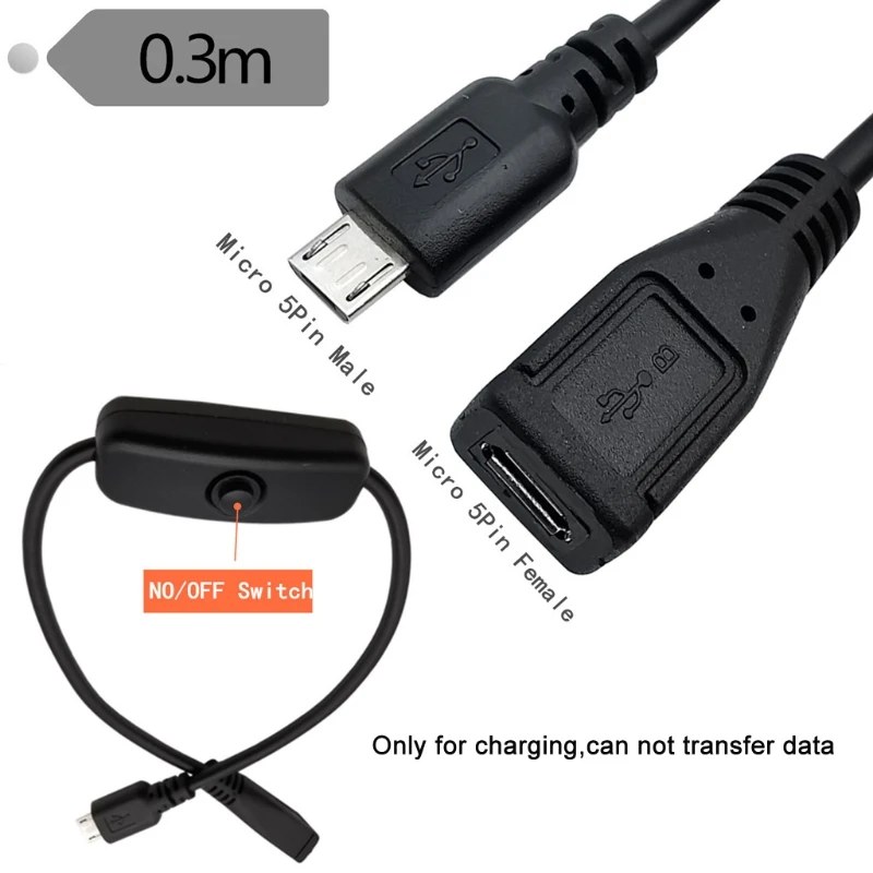 

Power Supply Cord 5V Micro USB Male to Female Extension Cable with On Off Switch for Raspberry Pi Smartphone Tablet PC
