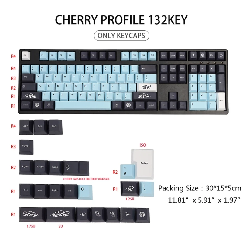 

Mechanical Keyboard Keycaps Custom Cherry Profile 132 Keys Dye Sub KeyCaps Compatible Cherry MX 61/64/68 / KBD75 / 84