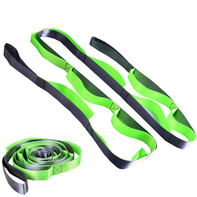 

12 Loops Yoga Stretch belt Resistance Band Nylon Exercise Extension yoga belt position pull up the word marathon split rope