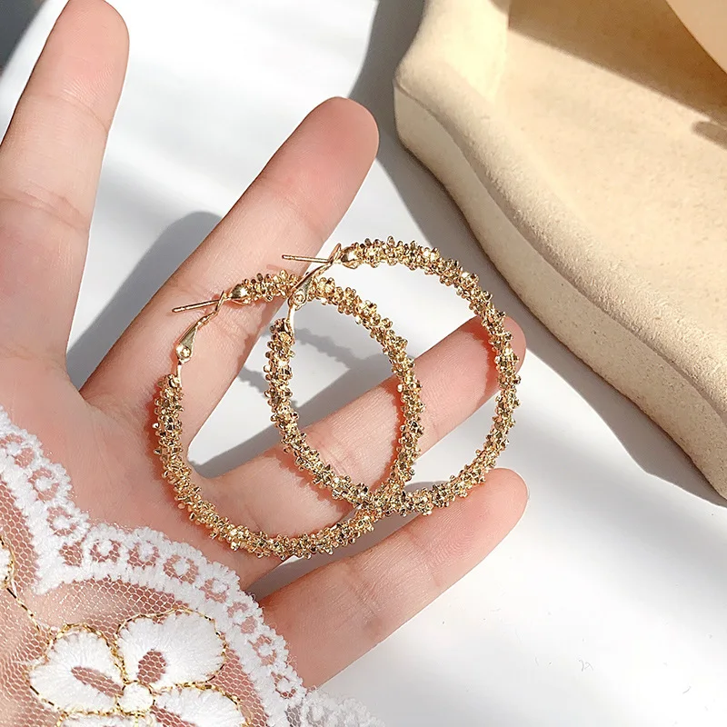 

Luxury Personality Hoop Earrings Women Girls Korean Japan Large Gold Metal Garland Silver Hoops Earbob Daily Usage Jewelry Gift