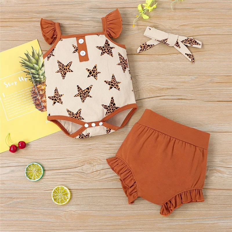 

Для новорожденных от 0 до 24 месяцев леопардовые для малышей и девочек хлопковые носки с принтом «Звезда», футболка, Кружевные шорты повязка ...