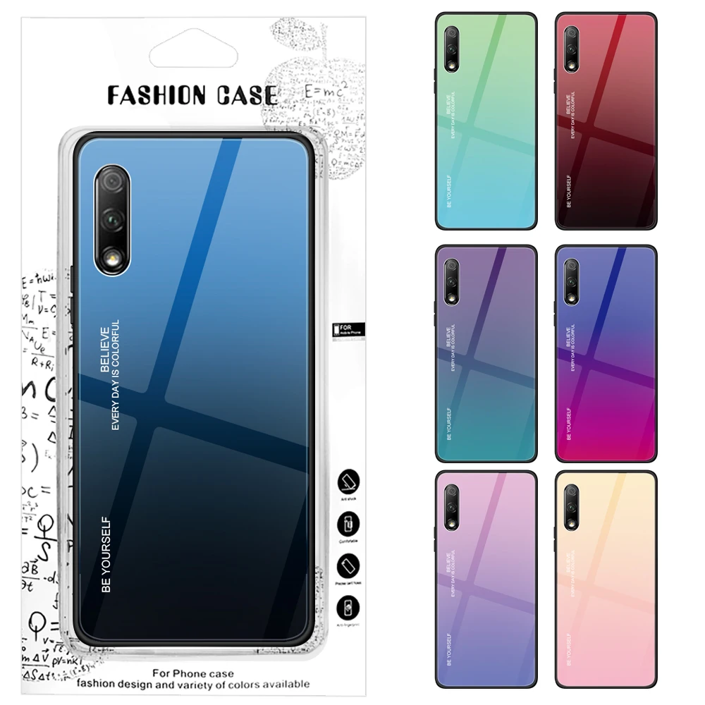 Градиентный стеклянный чехол для Huawei Honor 8X 9X 20 Pro 10 Lite P Smart 2019 Y6 Y7 Prime 2018 протектор из