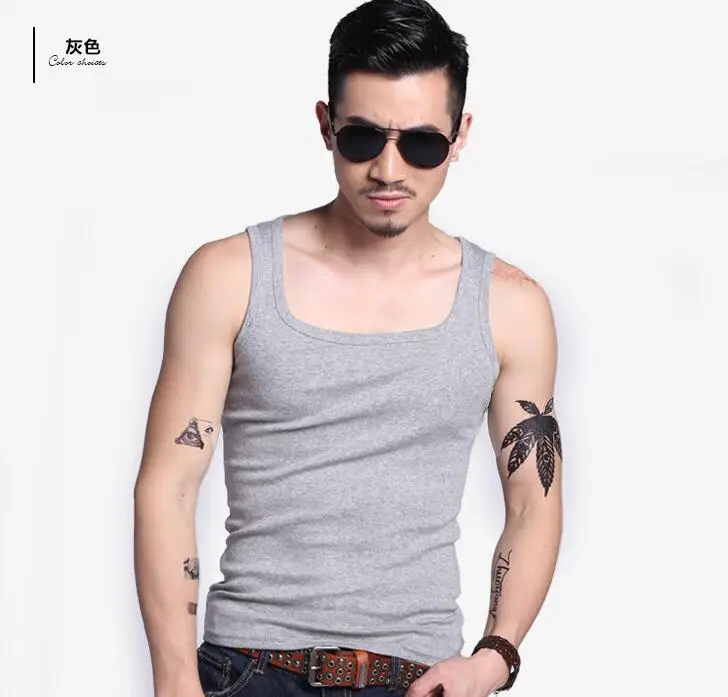 

Square neck racer vest cotton elastic sports sweat-absorbent vest for men