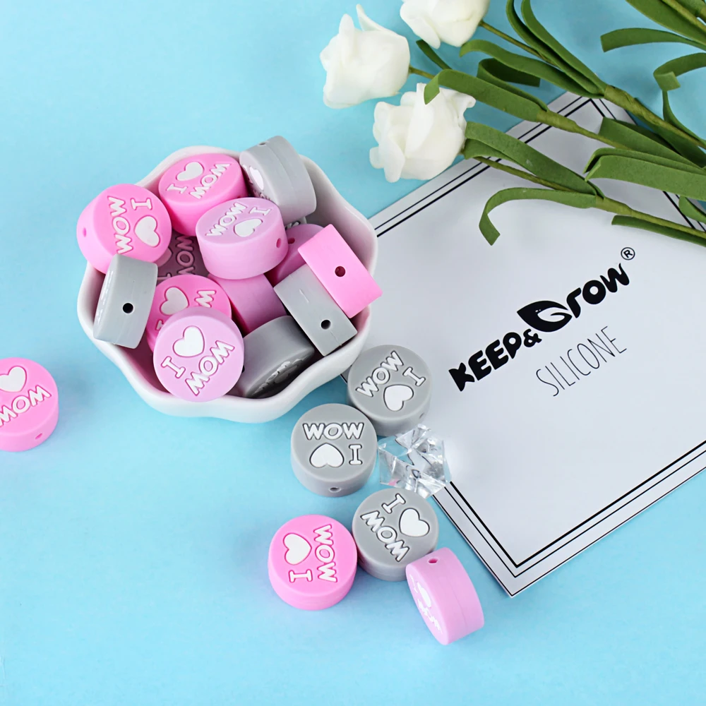 Keep& Grow 10 шт. круглые силиконовые бусы I love Mom Dad грызунок ожерелье бусы DIY Perle Slicone Dentition Kralen игрушки