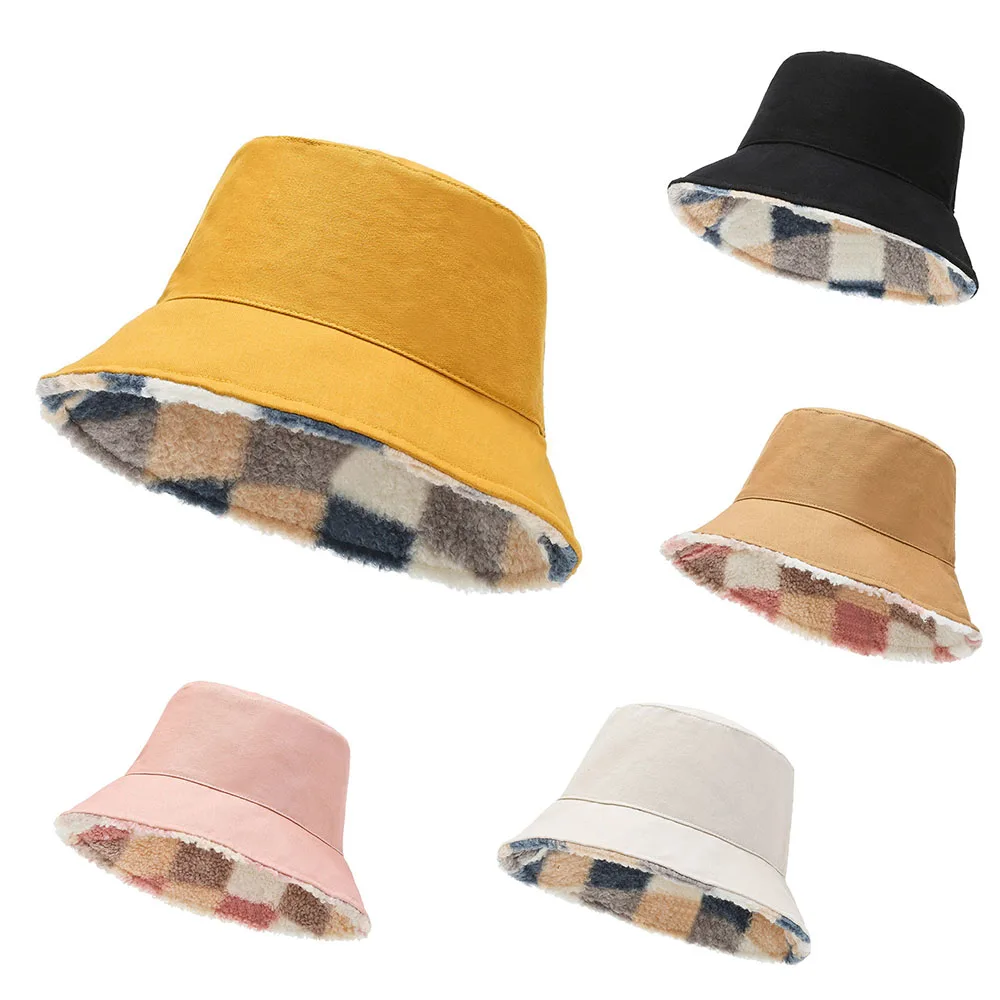 Новая двухсторонняя шапка в стиле рыбака из овечьей шерсти модная теплая Панама в клетку зимняя женская шапка в стиле Боб хип-хоп Мужская Па...