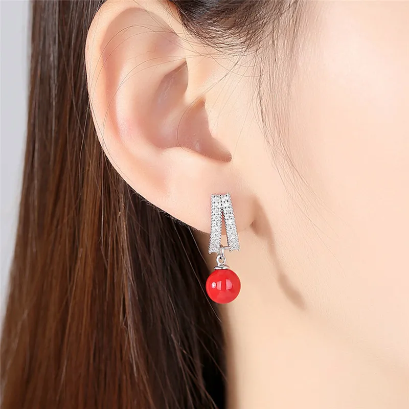 Винтажные красные серьги-капельки с жемчугом женские серебряные серьги 925 пробы