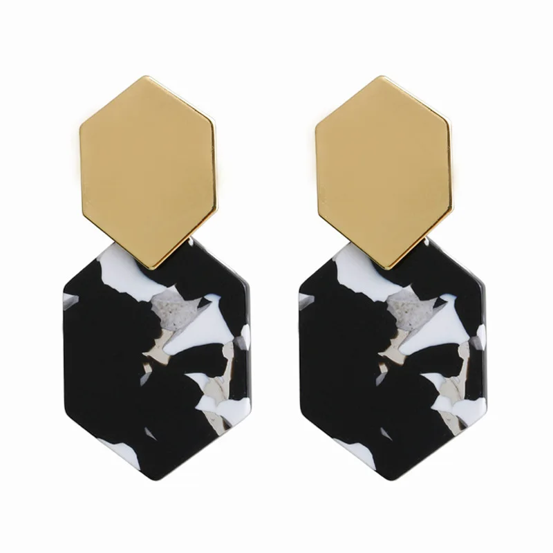 

60pcs/ lote VOVT Brand New hexagonal metal-geometric acrylic pendant earrings for women korean fashion jewelry wholesale