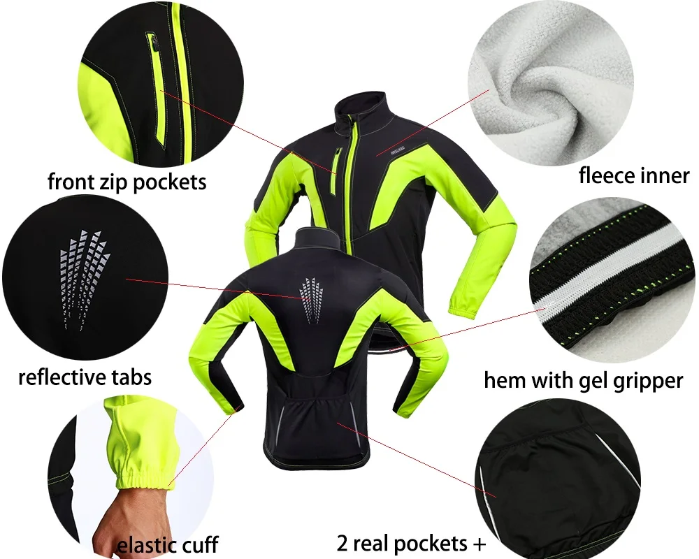 ARSUXEO Мужская зимняя теплая велосипедная куртка ветрозащитная Водонепроницаемая