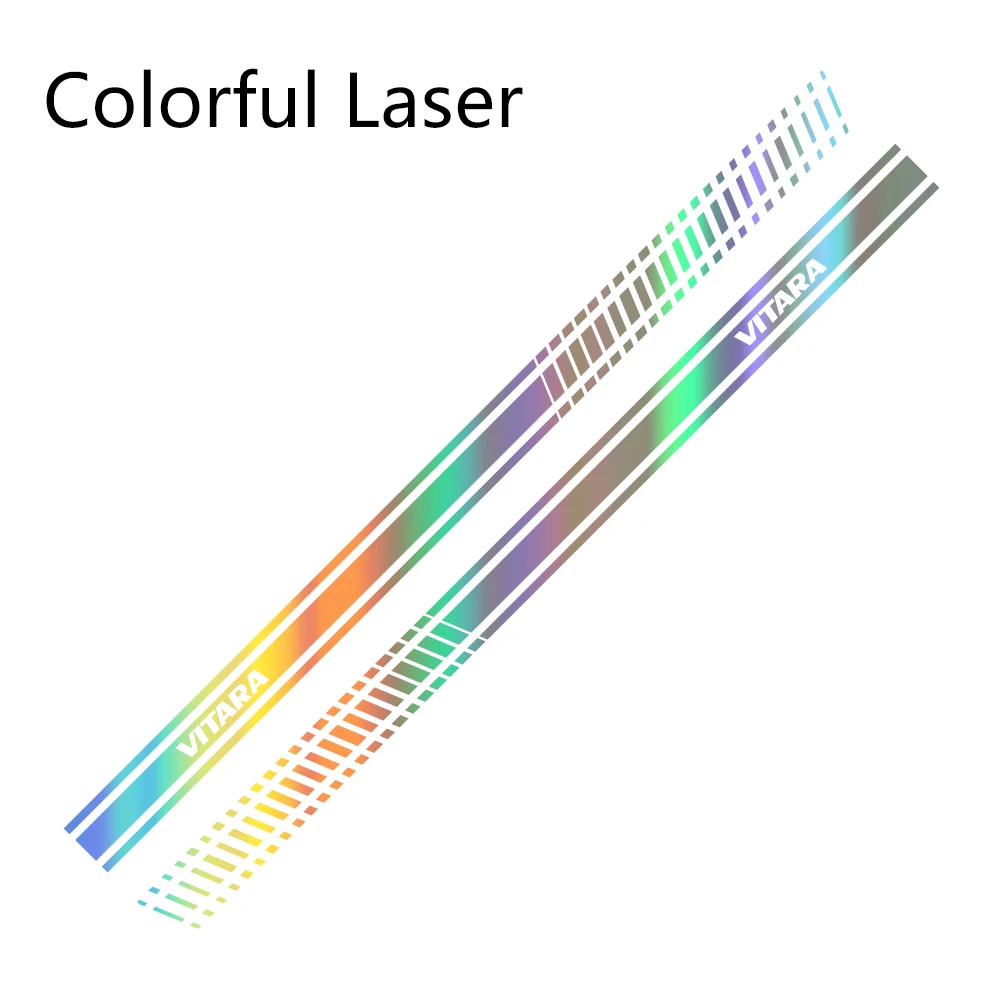 Colorful Laser 2 шт. для Suzuki Vitara автомобильные длинные боковые наклейки на юбку DIY виниловая пленка авто Спорт Стайлинг наклейки автомобильный тюнинг автомобильные аксессуары - Название цвета: Colorful Laser