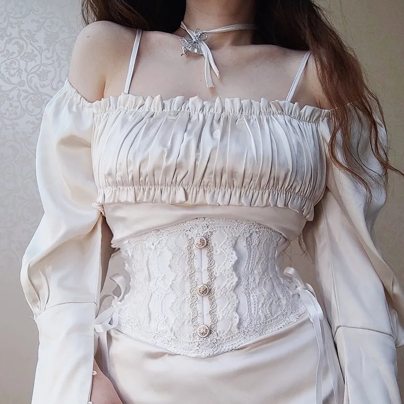 Annzley summer white short waistband with decorative waistband double steel Lolita belt