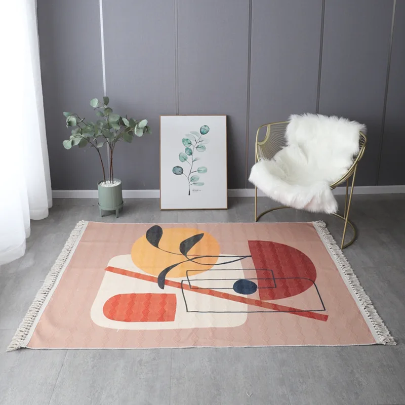 

Bohemian Cotton And Linen Knit Rug Ethnic Style Carpet Tassel Rug Bedroom Kitchen Rugs Mat Boho Washable Home Decoration