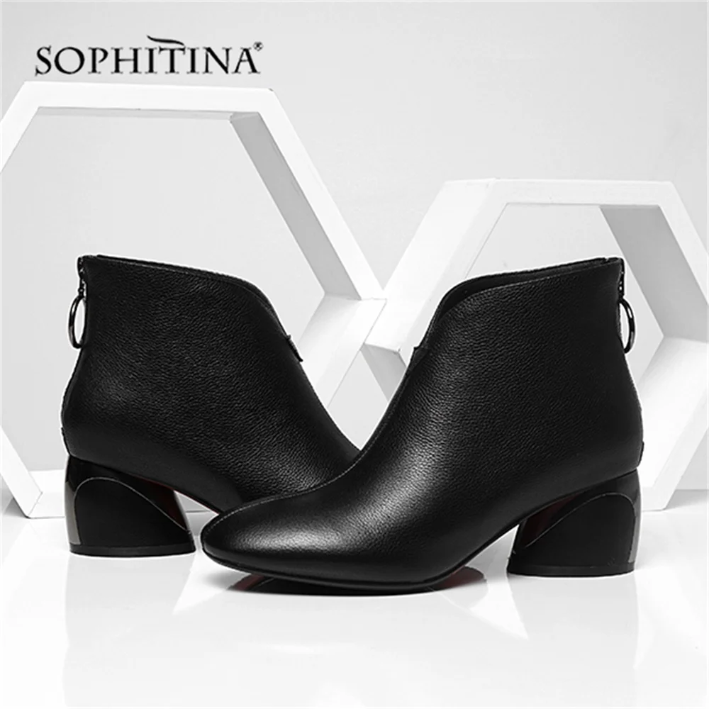 SOPHITINA модные ботинки на молнии удобные женские из коровьей кожи с круглым носком
