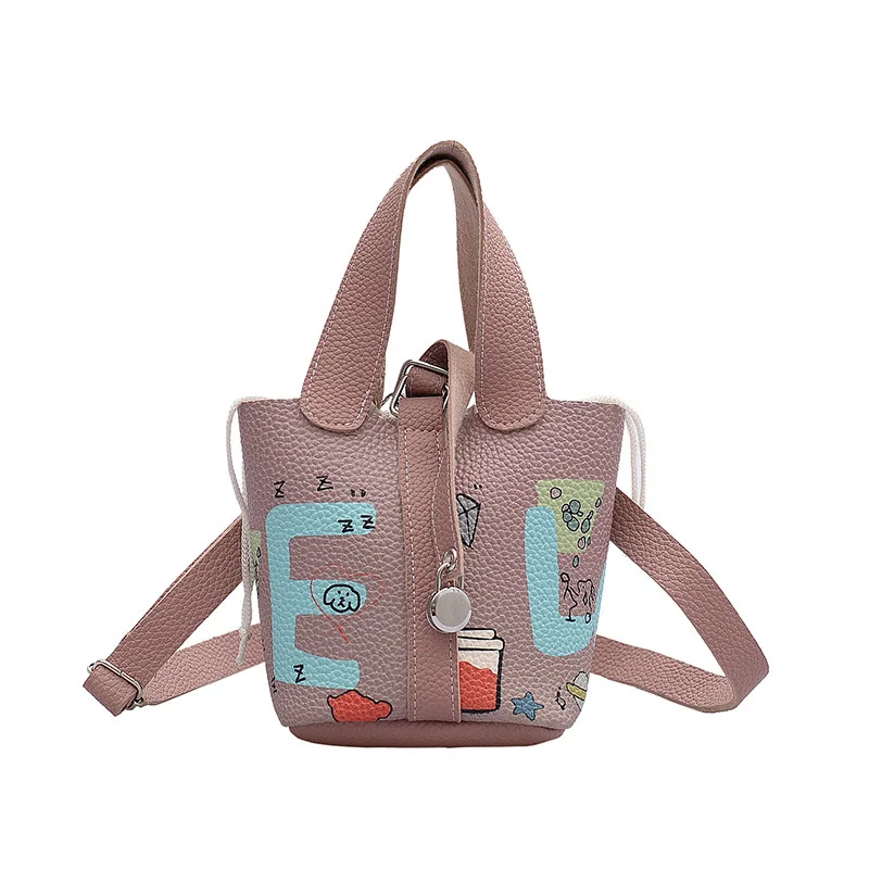 

Texture new litchi grain portable shoulder bucket bag cute cartoon shoulder messenger bag