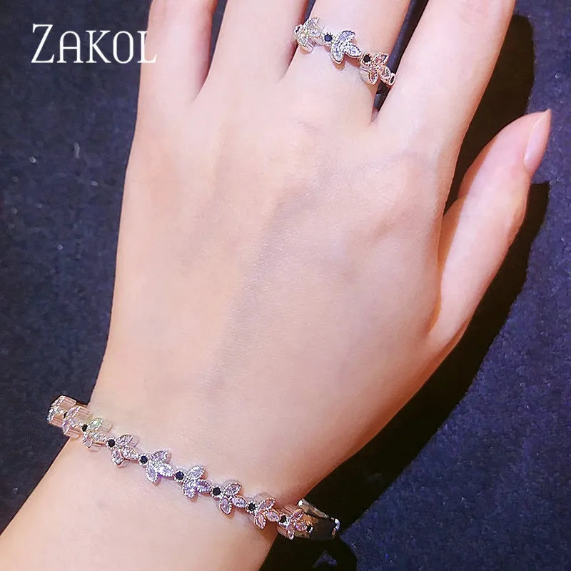 ZAKOL новый элегантный кубический цирконий цветок рыбья кость Свадебные ювелирные