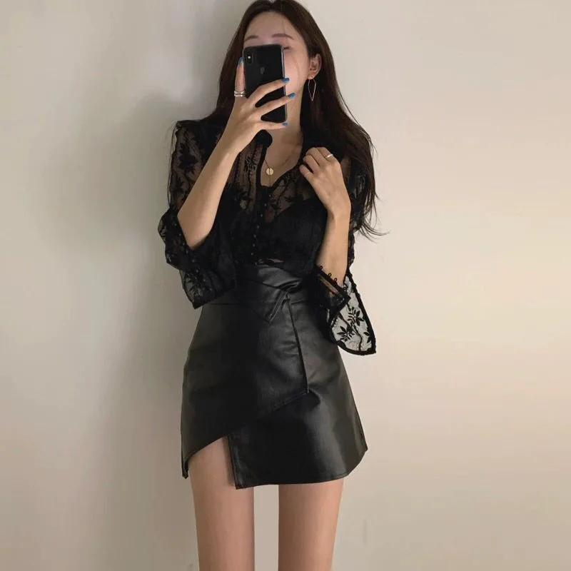 

the new spring 2021 a word skirt of tall waist show thin skirt skirt irregular package buttocks divided skirts skirts