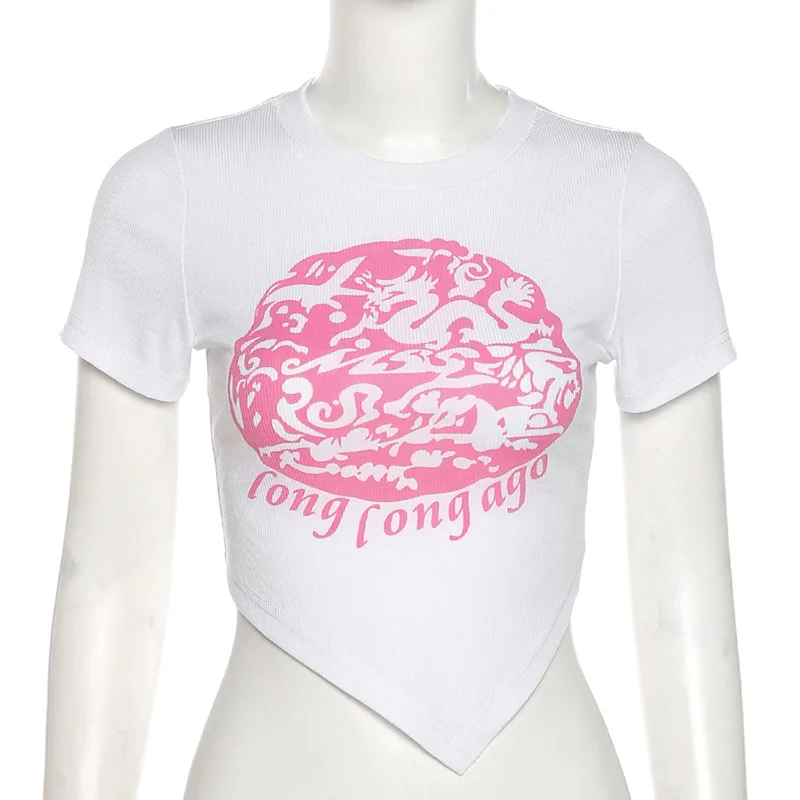 

Goth Dark Harajuku E-Girl Cute White T-Shirts Women Graphic Print Summer Bodycon Crop Tops Short Sleeve Fashion Streetwear Tees