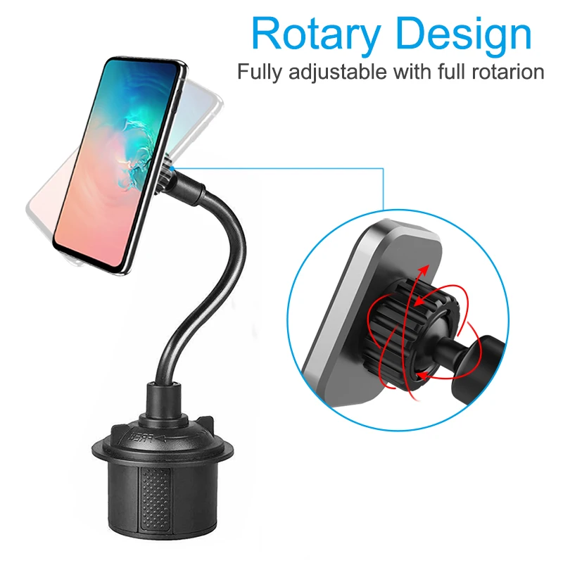 Car Cup Holder Magnetic Phone Mount with for Extra Long Neck & 2 Metal Plates for iPhone 12