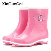 fashion women rainboots cute spring autumn female ankle boots waterproof slip on antiskid womans shoes 2021 wading footwear