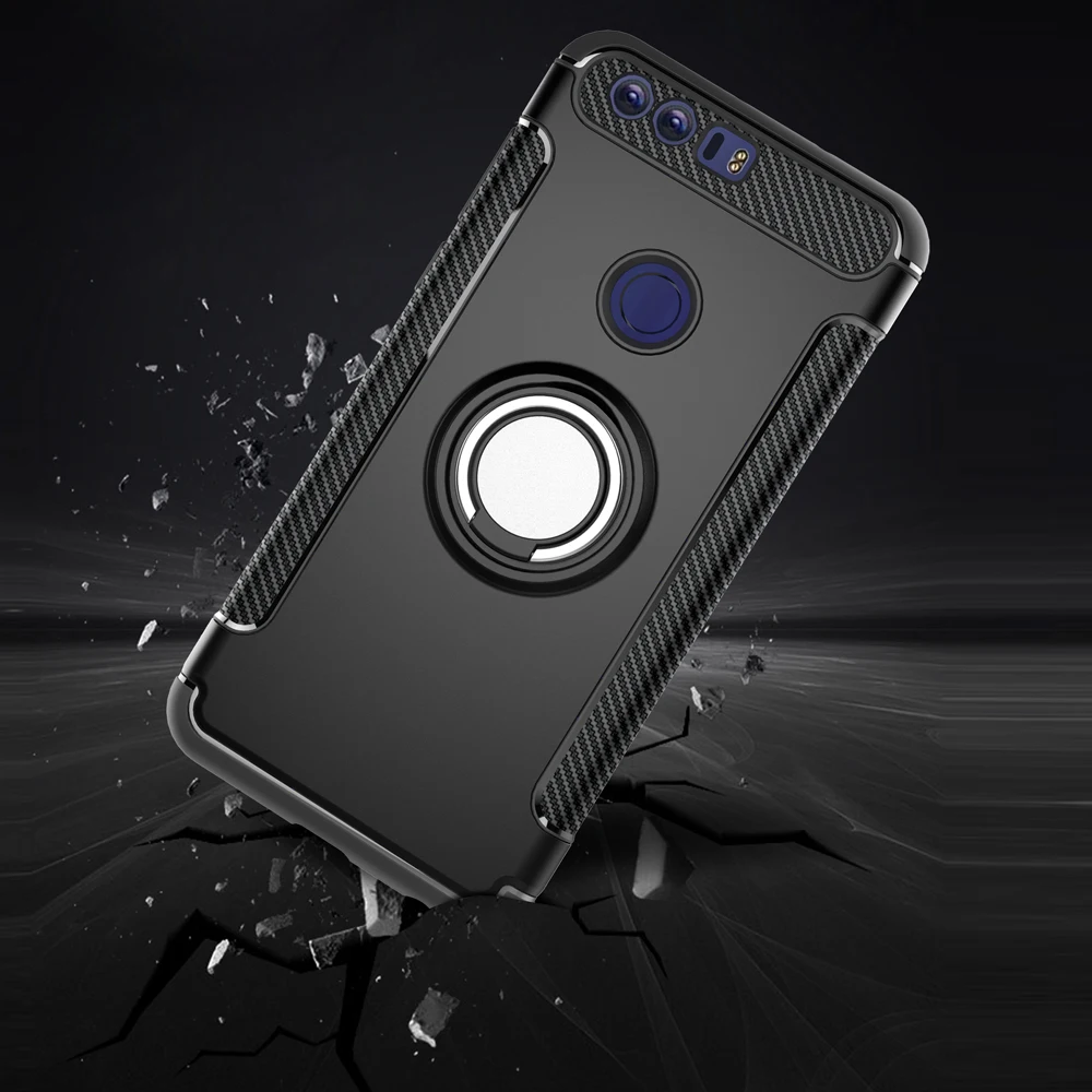 Чехол для Huawei Honor 8 с кольцом на палец противоударный чехол подставкой