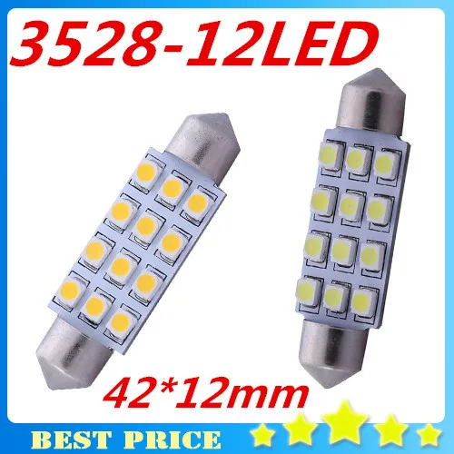 2 шт. 42 мм 3528 SMD 12 светодиосветодиодный автомобильный C5W внутренний купольный