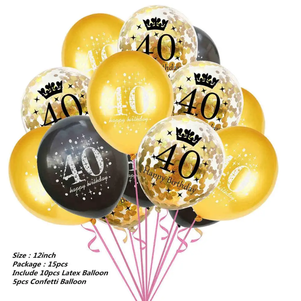 15pcs mix 40 1" Золотые латексные воздушные шары черные 30 40 50 60 70 лет с днем рождения украшения для взрослых воздушные шары Cumpleanos Globos Balony - Цвет: 15pcs mix 40