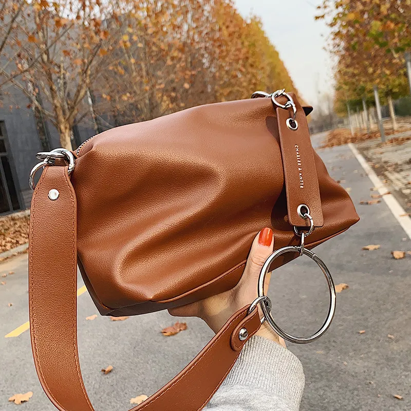 

Vintage PU Leather Shoulder Bag for Women 2021 Brand Wide Belt Designer ladies Handbags chain Women Trend hobos messenger Bag