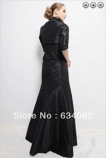 

free shipping 2014 womens elegant dress plus size vestidos formales long sleeve black Mother of the Bride Dresses with jacket