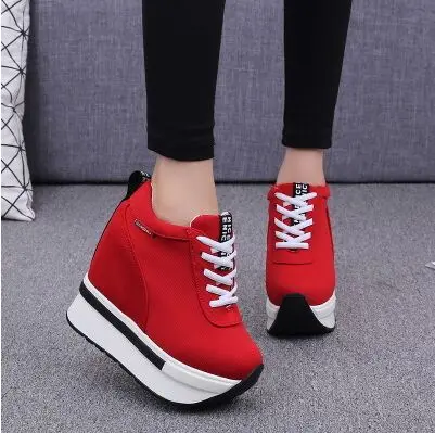 

Women Sneakers Fashion Height Increasing Breathable Lace-Up Wedges Platform Shoes Canvas Woman Casual 11cm