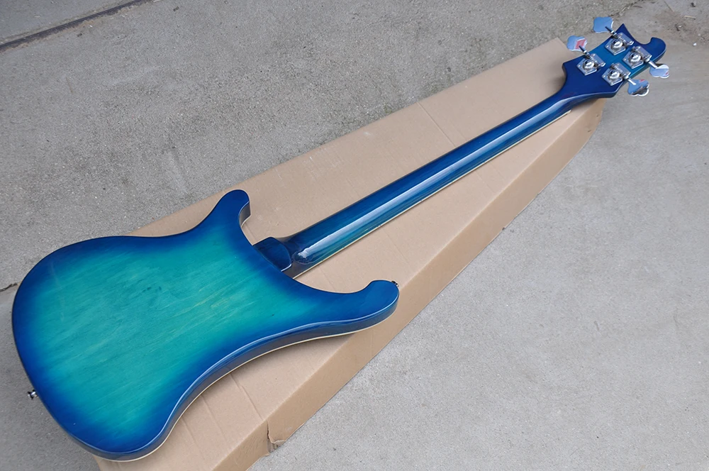 4-струнная прозрачная синяя электрическая бас-гитара со встроенной подсветкой