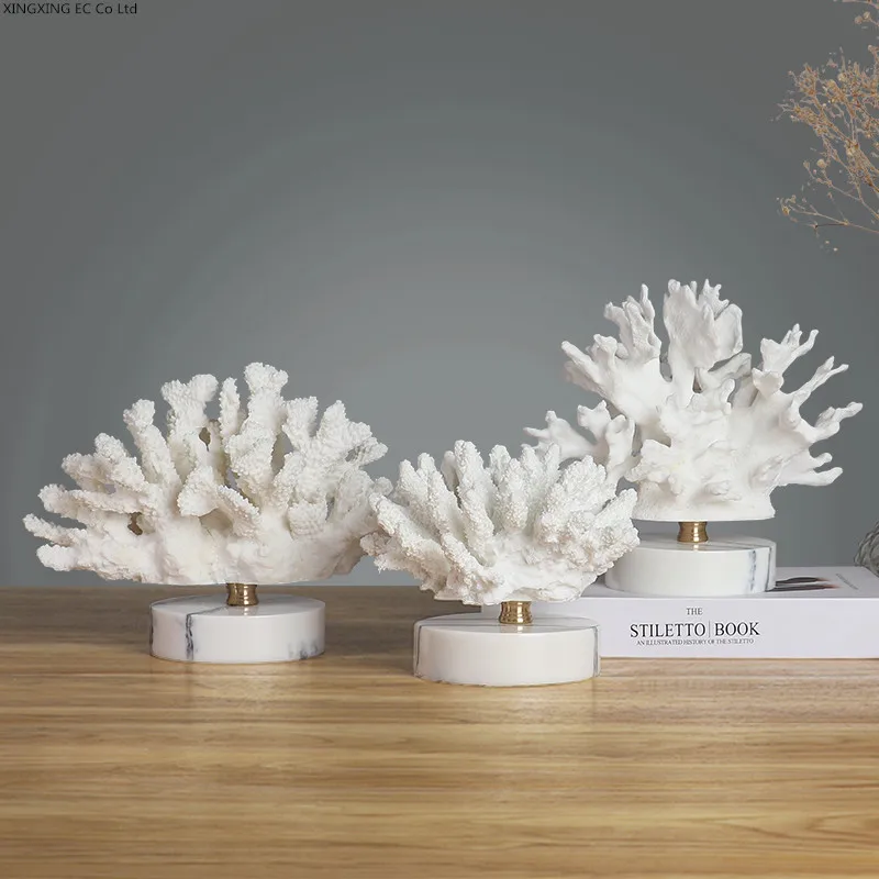 

Marble Coral Ornaments Creative Mediterranean Plant Resin Sculpture Crafts Modern Home Decoration Accessories Desk Furnishings