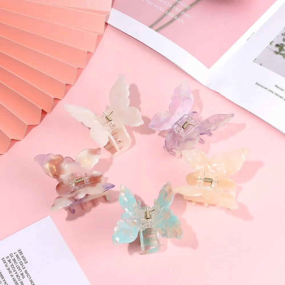 

Sweet Women Girls Gradient Hairpin Hair Claws Tie-Dye Colored Hairpins Acetate Barrettes Butterfly Hairpin
