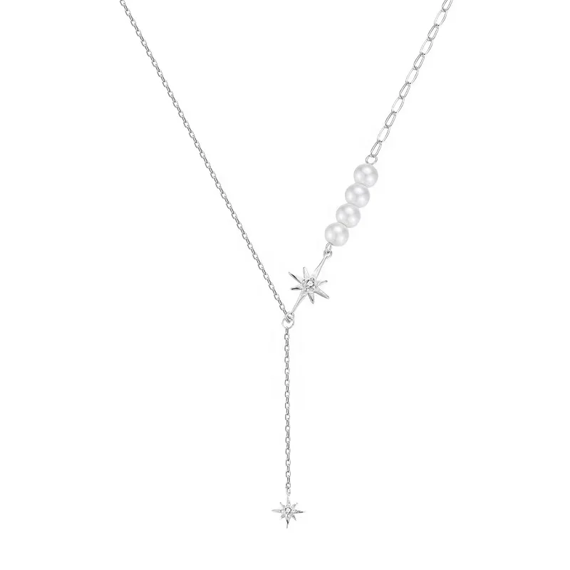 

Gold plated necklace 925 sterling silver statement necklace pearl star design luxury jewelry necklace