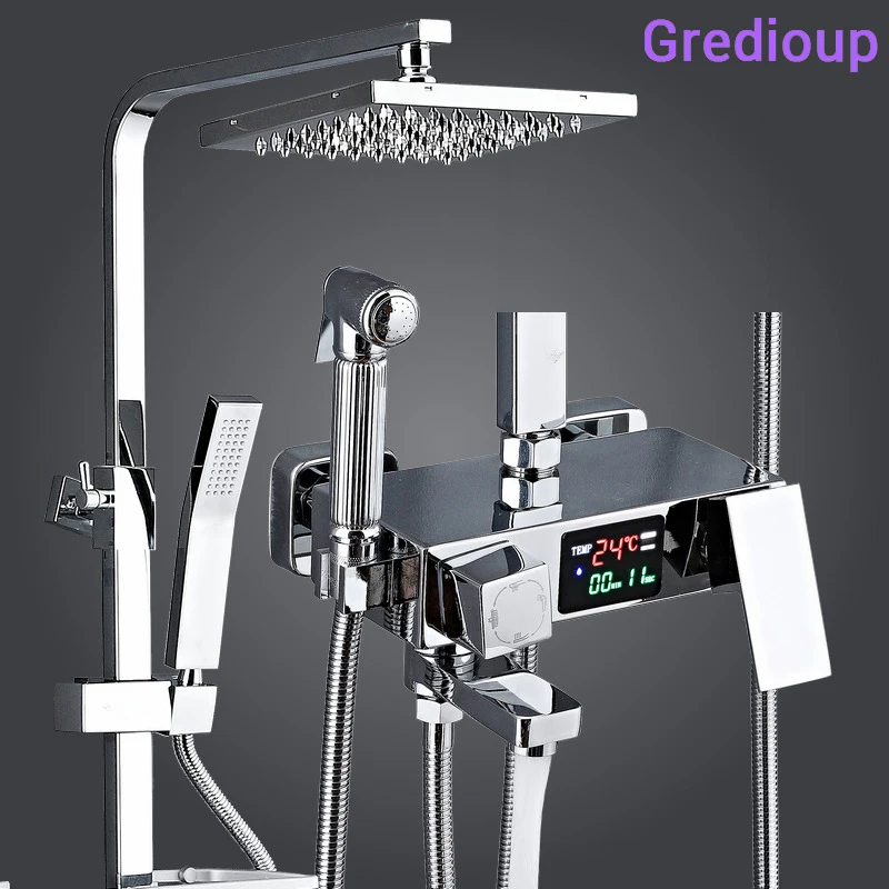 Conjunto Ducha настенный черный набор для душа латунный цифровой дисплей смеситель