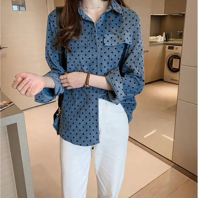 

women's work shirt plus size boyfriend shirt button blouse woman shirts casual long sleeve korean polka dot red shirts