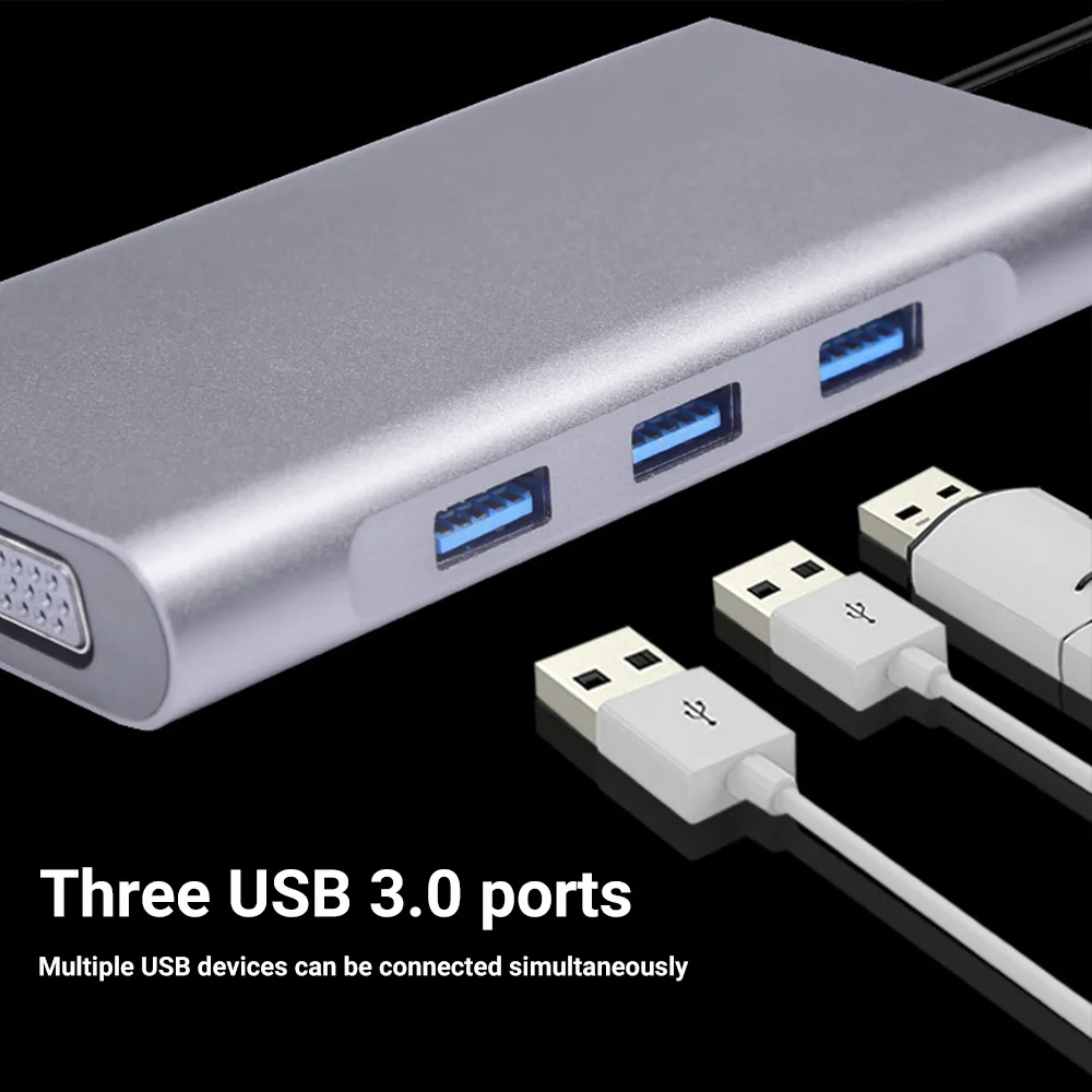 

10 in 1 USB Type C Hub with Ethernet 4K USB C to HDMI 3 USB 3.0 Ports to 3.5mm SD/TF Cards Reader for MacBook/Pro/Air