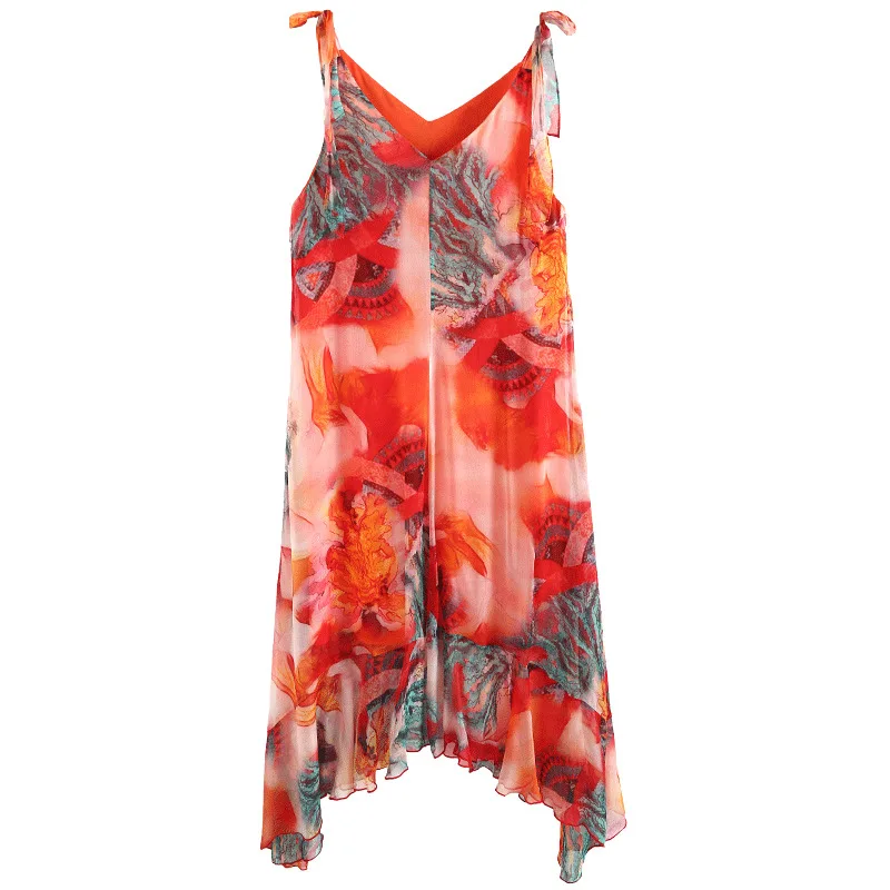 Женское платье из натурального шелка на бретельках длинное летнее элегантные