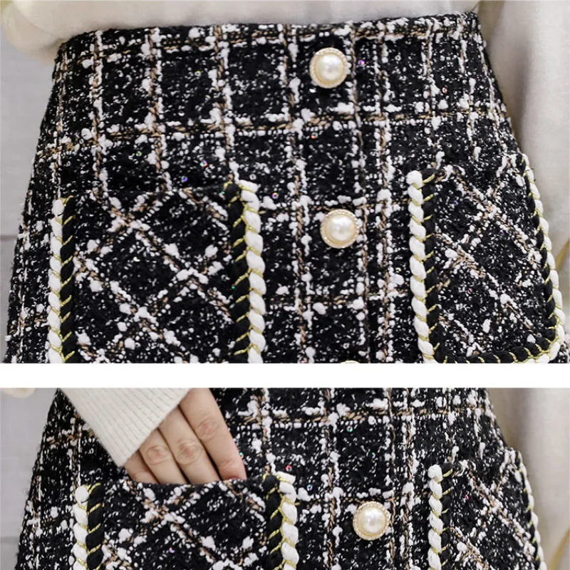 

Women Skirts Pockets Elegant A Line High Waist Mini 2021 Office Ladies Fashion Streetwear All-match Chic Retro Empire Plaid New