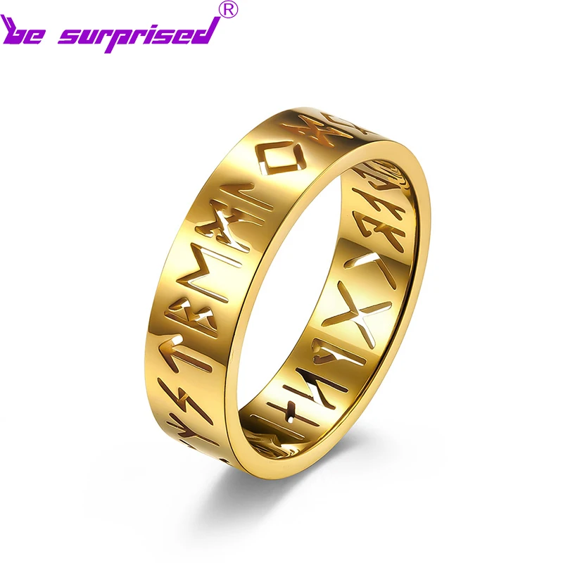 

New INS simple style Nordic Viking text hollow stainless steel ring rune neutral style bracelet vacuum plating does not fade