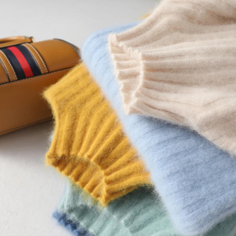 

Europe and the United States series women's head half-high collar draw sweater solid color knitted short fashion trend sweater