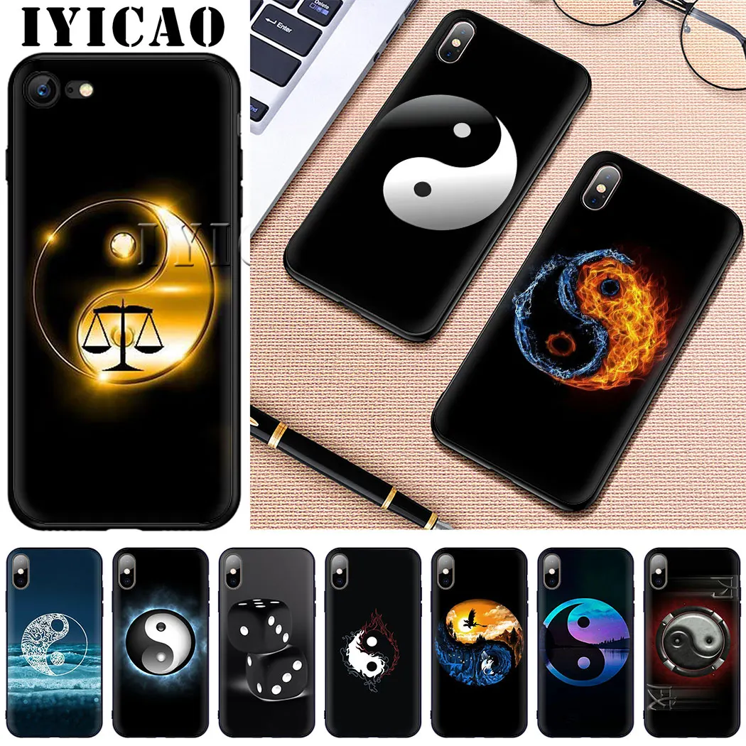 IYICAO Yin Yang китайский Мягкий силиконовый чехол для iPhone 5 5S SE 10 X XS XR Max 6 6s 7 8 Plus 11 pro