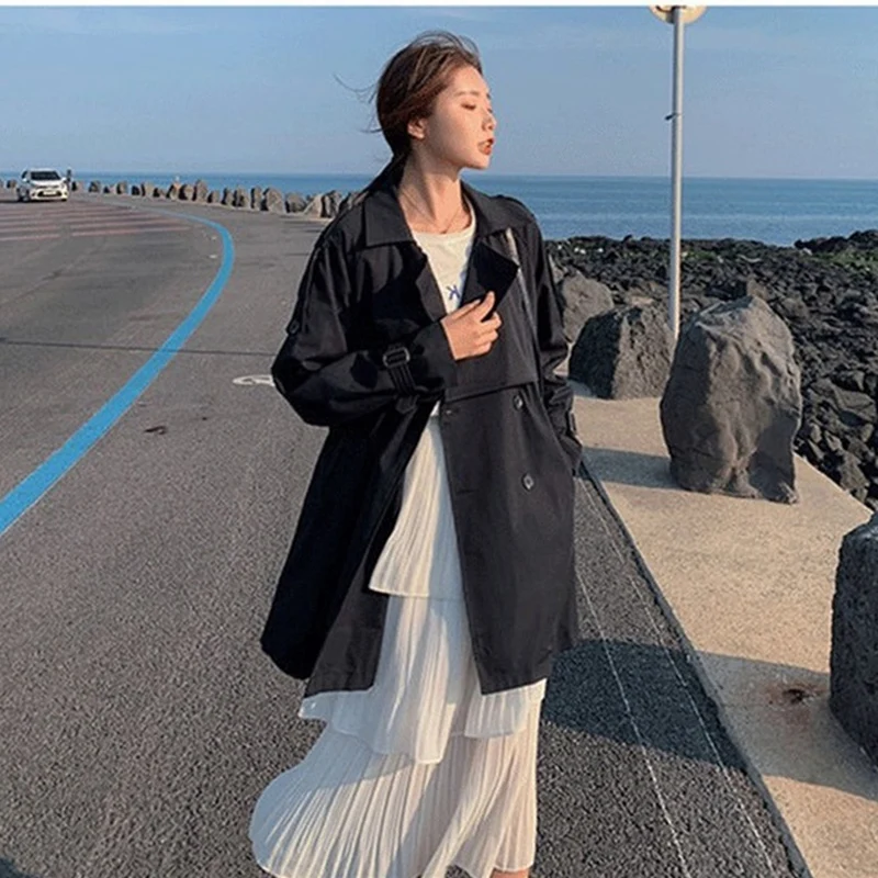 

Winter Outerwear Oversize Tops 2021 Fashion Brand New Women Trench Coat Long Double-Breasted Belt Blue Khaki Lady Clothes Autumn