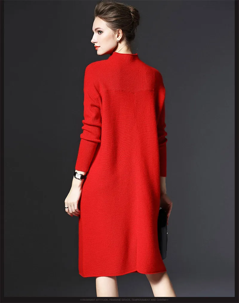 2020 плюс размер женское вязаное платье с высоким воротом свободное осенне-зимнее