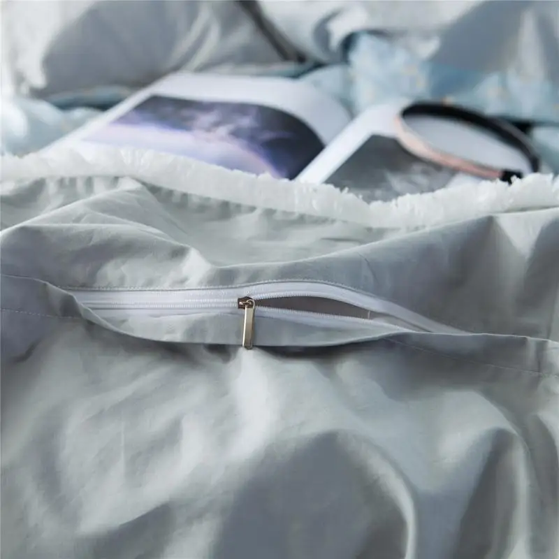 

Blue Greyish 100%Cotton Tassels Edge Bedding set Twin Queen King size Bed set Ultra Soft Breathable Duvet Cover Bed sheet set